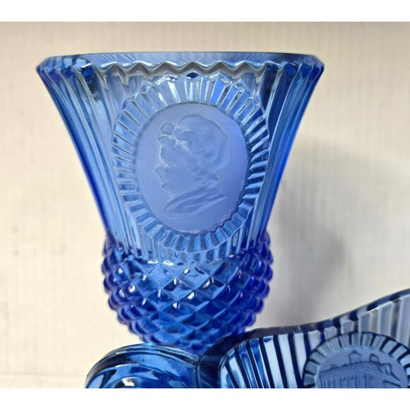 VTG 70s Blue Fostoria Avon George Martha Washington Goblets & Mt. Vernon Pitcher - Picture 7 of 9